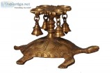 Nutristar Brass Antique Turtle Carrying 9 Diya and 8 Hanging Bel