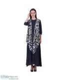 Navy Blue and White Cotton A-Line Kurti With Printed Shrug