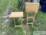 Folding cards tables servings tables with carrier. Solid wood.