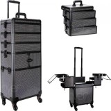 Black Krystal 3-Tiers Accordion Trays Professional Rolling Alumi