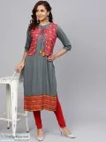Solid Kurti For Summer  Light Blue Rayon Kurta  Grey Rayon Print