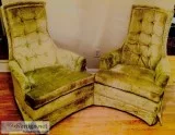 MID-CENTURY MODERN TUFTED HIGH-BACK VELVET ARMCHAIR PAIR