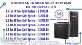 Goodman Air Conditioners 16 SEER Split Systems  Price with Insta