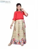 Girls Jacquard Maxi Skirt And Heavy Georgette Cold Shoulder Top 