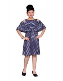 Girls Rayon Print Cold Shoulder Knee Length Dress