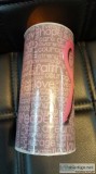 Holiday religious flameless LED candle Real wax pink ribbon  lov