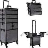 Black Krystal 3-Tiers Accordion Trays Professional Rolling Alumi