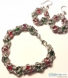 Christmas Captured Bead Chainmaille Bracelet and Earring Set