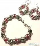Christmas Captured Bead Chainmaille Bracelet and Earring Set