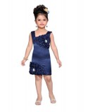 Girls Heavy Satin Party Wear Short Dress Navy Blue