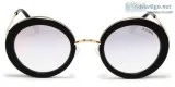Round Sunglass for Women - BlackGold Front and Temples with Pink
