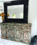 Rustic Distressed Wood Sideboard 4 Drawer Farmhouse STYLE CHEST 