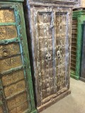 Old Iron Nailed Doors Rustic Whitewashed Armoire