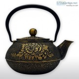 Cast Iron Teapot 45 Ounce with Infuser Floral and Leaf Motif