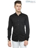 L.A. SEVEN Black Printed Full Sleeves Cotton Casual Shirt