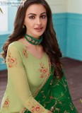 Light Green and Gold Embroidered Straight Suit
