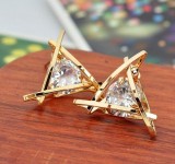 Exquisite Triangle Pierced Crystal Zircon Stud Earrings Jewelry 