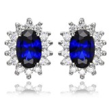 1.5ct Oval Blue Sapphire Princess Diana Engagement Silver Earrin