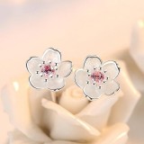Silver 925 Sterling Silver Cherry Blossom Inlaid Pink Zircon Ear