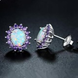 Fire Opal and Amethyst Stud Earrings S925 Sterling Silver Earrin