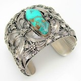 Silver Turquoise Bangle Cuff Wide Bracelet