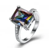 Mystic Topaz Emerald Cut Pav e Cocktail Ring