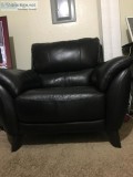 Modern Black Leather Sofa and Chair