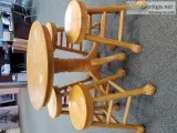 Large Wooden Table and Stool Set