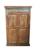 Rustic Farmhouse Armoire Artistic Carved Cabinet Antique Accent 