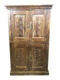 Rustic Boho Eclectic Armoire Artistic Carved Cabinet Natural Woo