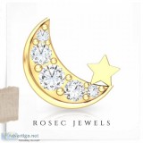 Moon Star Stud Earring Minimalist Diamond Cluster Earring
