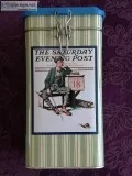 Vintage Designed Saturday Evening Post Metal Container with Blue