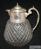 Rare Diamond Cut Glass Silver Plated Water Wine Vintage Round Pi