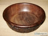 Vintage Hand Carved Solid Dark Wood Bowl Rhinoceros Giraffe Afri