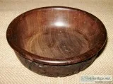 Vintage Hand Carved Solid Dark Wood Bowl Rhinoceros Giraffe Afri