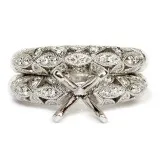 18K White Gold Vintage Style Openwork Semi -Mount Engagement Rin