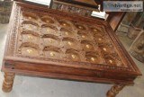 Large Rustic Coffee Chai Table Old Doors Brass Accent
