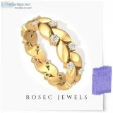 Vintage Leaf Floral Full Eternity Ring Round Diamond Gold Weddin