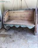 Antique Indian Oxcart Wheel Sunbleached Wood Bench Garden Sofa