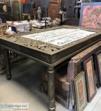 Ornate Bone Inlay Floral Hand Carved Conference Table