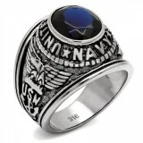 Mens Stainless Steel Navy Ring  Inspired Silver