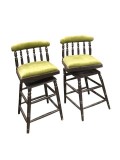 Rustic Wooden Bar Stool Solid Wood Parrot Green Pair Counter Bar