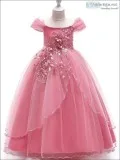 Princess Flower Applique Maxi Holiday Dress for Girls