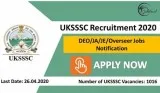UKSSSC Recruitment 2020 (1016) DEOJAJEOverseer Jobs Notification