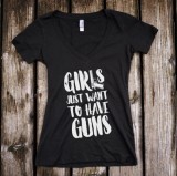 Purchase Guns Deep V-neck Black T-shirt For Girls
