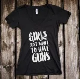 Purchase Guns Deep V-neck Black T-shirt For Girls