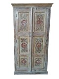 Rustic Armoire Antique Floral Carved Teak Wood Hand Caved Cabine