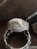 Elegant One of a kind rhinestone stones and white Pearl bracelet