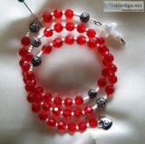 Red Faceted Coil Wrap Around 5 Decade Rosary Bracelet
