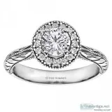 Round Cut Halo Diamond Vintage Engagement Ring - SKU RM1503RTT